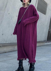 Chunky o neck tassel Sweater dress outfit Moda purple Ugly sweater dresses