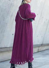 Chunky o neck tassel Sweater dress outfit Moda purple Ugly sweater dresses