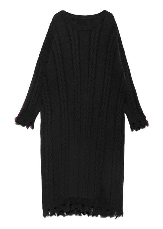 Chunky o neck tassel Sweater dress outfit Moda purple Ugly sweater dresses