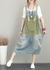 Edles Loch Spaghettiträger Baumwoll Tunika Muster Catwalk Denim Kleid