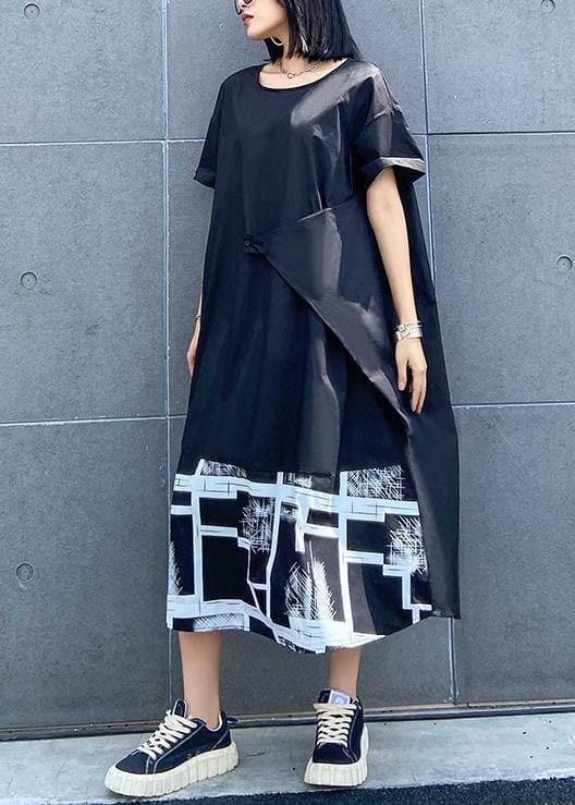 Classy black print clothes For Women o neck asymmetric Robe summer Dress