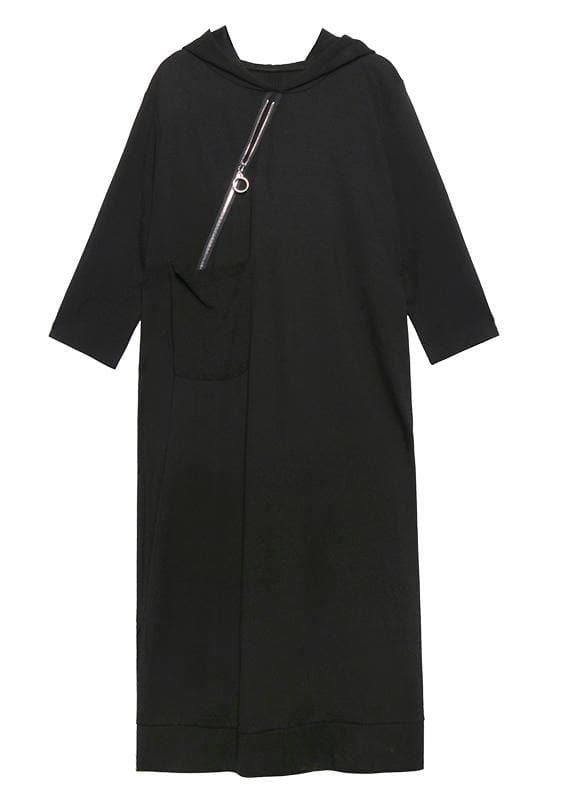 Classy hooded side open spring Wardrobes black Dress