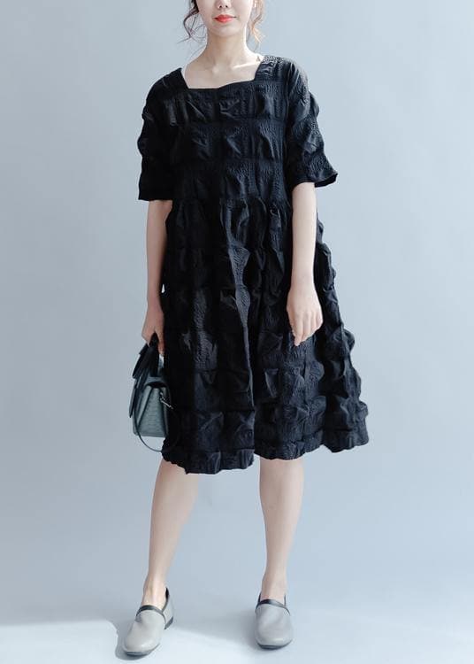 Robe d'été cintrée à col rond élégante Tenues de travail Robes noires