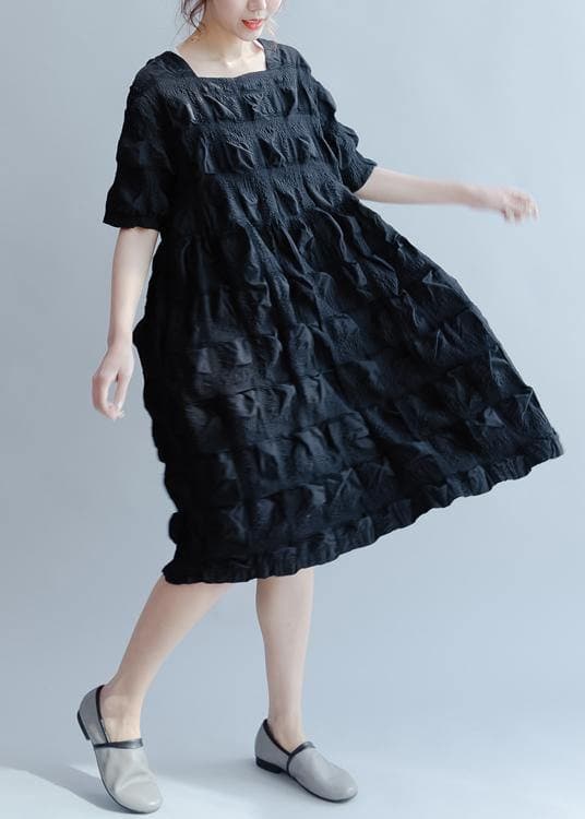 Robe d'été cintrée à col rond élégante Tenues de travail Robes noires