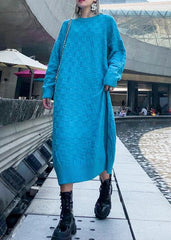 Comfy blue Sweater dress outfit Classy winter Mujer o neck knit dresses