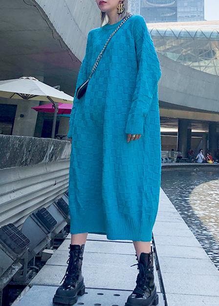 Comfy blue Sweater dress outfit Classy winter Mujer o neck knit dresses