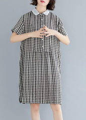 DIY Peter pan Collar Cotton summer clothes For Women black plaid Dress