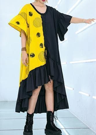 DIY black asymmetric cotton quilting dresses patchwork Traveling summer Dresses