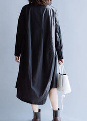 DIY black cotton clothes For Women lapel asymmetric long fall Dress