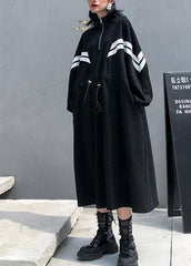 DIY black cotton clothes For Women stand collar patchwork long fall Dress