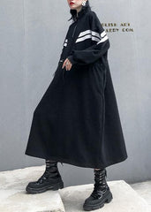 DIY black cotton clothes For Women stand collar patchwork long fall Dress