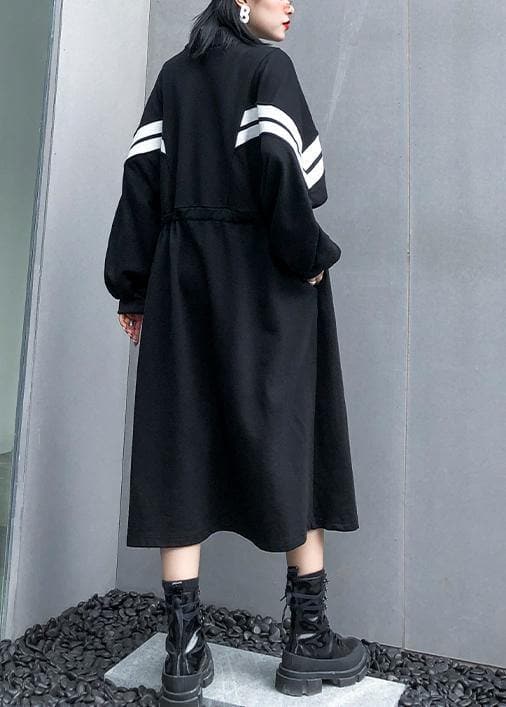 DIY black cotton clothes For Women stand collar patchwork long fall Dress