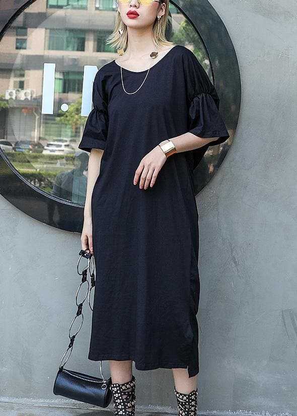 DIY schwarze Baumwollkleidung mit V-Ausschnitt Robe Sommerkleid