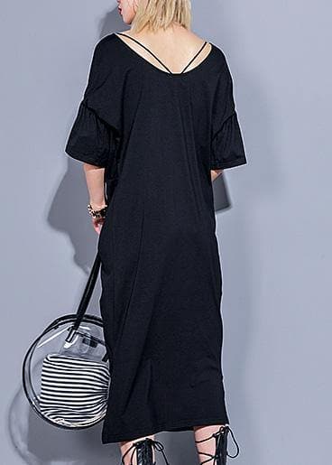 DIY schwarze Baumwollkleidung mit V-Ausschnitt Robe Sommerkleid