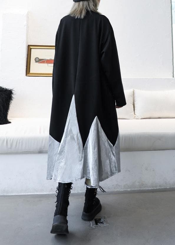 DIY black cotton quilting clothes patchwork high neck Maxi Dress