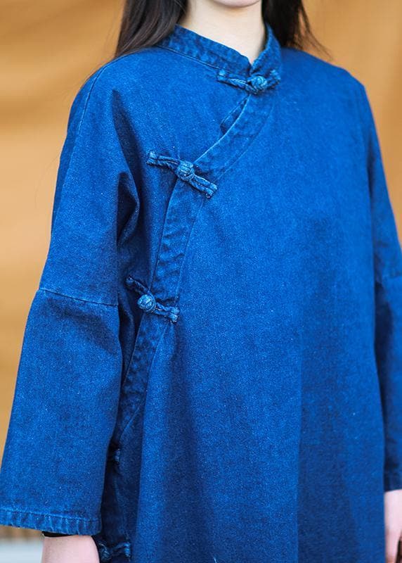 Robes matelassées en denim bleu foncé à faire soi-même, col montant, robes amples