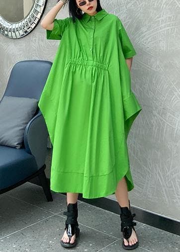 Vêtements en coton vert DIY Robe caftan asymétrique à revers pour femmes