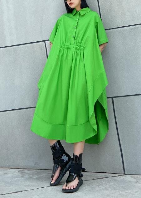 Vêtements en coton vert DIY Robe caftan asymétrique à revers pour femmes