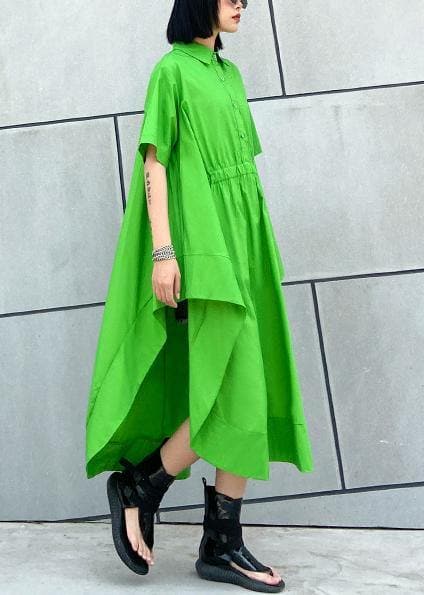 Vêtements en coton vert DIY Robe caftan asymétrique à revers pour femmes