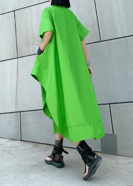 Vêtements en coton vert DIY Robe caftan asymétrique à revers pour femmes