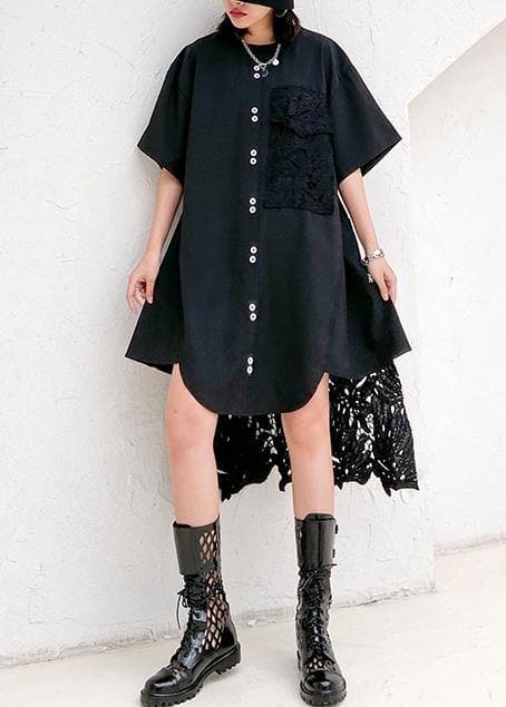 DIY o neck patchwork lace dresses Work Outfits black Dress