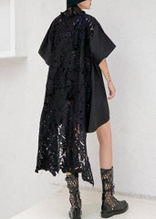 DIY o neck patchwork lace dresses Work Outfits black Dress