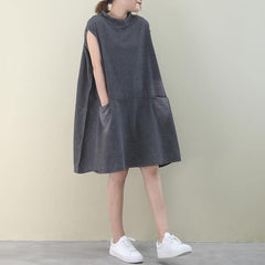 Robe en denim gris à col rond et sans manches en coton