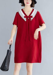 DIY v neck Cotton summer Fashion Ideas red Dress