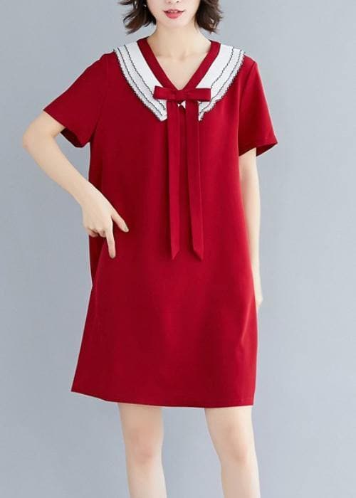 DIY v neck Cotton summer Fashion Ideas red Dress