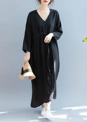 DIY Sommerkleid mit V-Ausschnitt und Kordelzug Schwarzes Kaftan-Kleid nähen