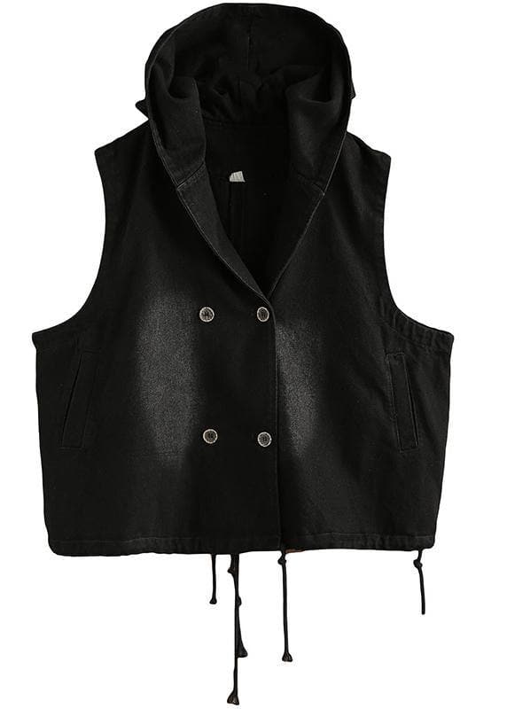 Gilet en jean noir 2021 automne ample grande taille outillage gilet à capuche croisé