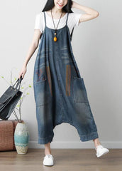 Denim Blue Women Casual Loose Jumpsuit