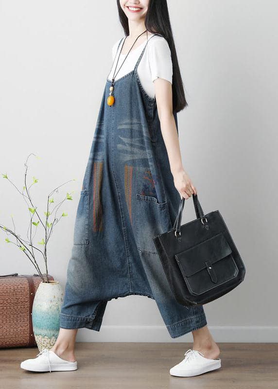 Denim Blue Women Casual Loose Jumpsuit