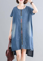 Elegant Cotton clothes Women Indian Casual Spliced Pockets Denim Dress