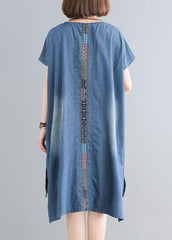 Elegant Cotton clothes Women Indian Casual Spliced Pockets Denim Dress