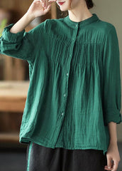 Elegant Green Loose Cute Button Fall Shirt Top