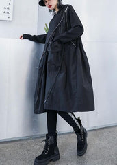 Elegant black cotton Wardrobes zippered long fall Dress