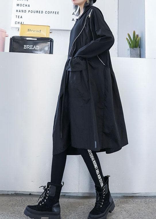 Elegant black cotton Wardrobes zippered long fall Dress