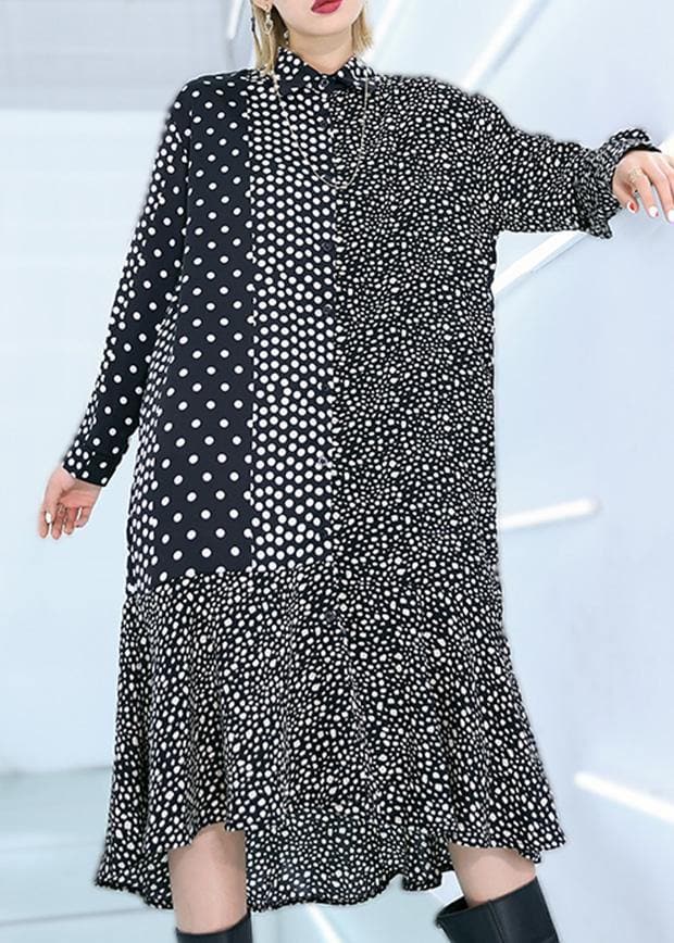 Robe d'été élégante en patchwork de coton à pois noirs