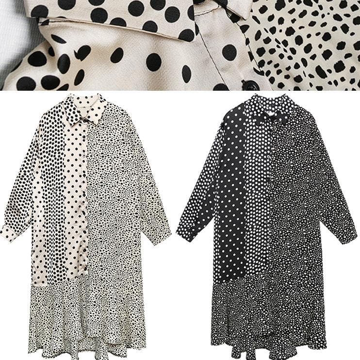 Robe d'été élégante en patchwork de coton à pois noirs