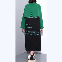 Robe élégante en coton vert d'automne, robe surdimensionnée à col rond, nouveaux caftans en faux deux pièces