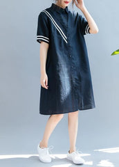 Elegant navy quilting dresses lapel Button Down oversized summer Dress