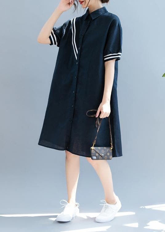 Elegant navy quilting dresses lapel Button Down oversized summer Dress