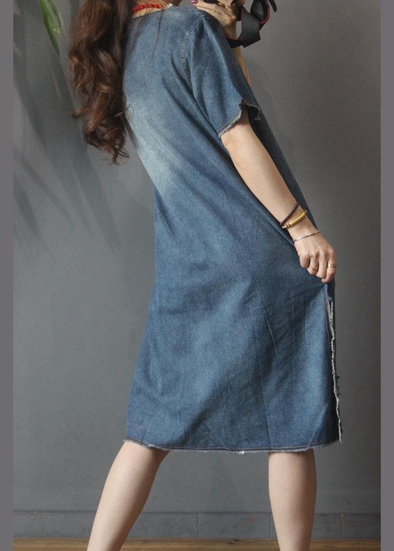 Fashion Denim V Neck side open Dress Summer