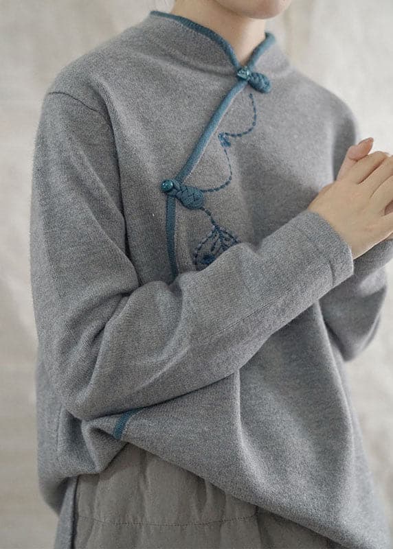 Fashion Grey Loose Oriental Fall Knit Long Knit sweaters