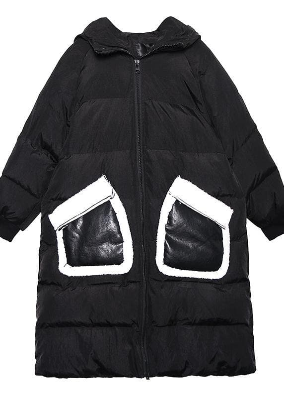 Parkas à imprimé noir fin pour femme Veste d'hiver ample Manteau patchwork à capuche