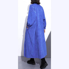 Manteau long bleu fin grande taille Trench-coat zippé boutique à manches longues poches manteaux longs amples