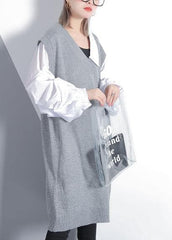 For Spring patchwork Puff Sleeve Sweater weather plus size gray Mujer knit dress