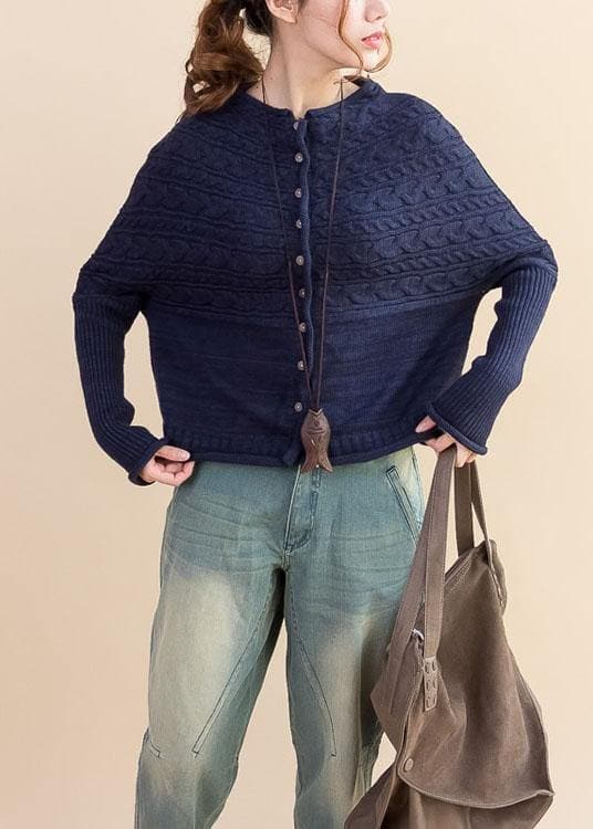 Für die Arbeit dunkelblau Locker sitzende Herbst Strickmode O-Ausschnitt Button Down Tops