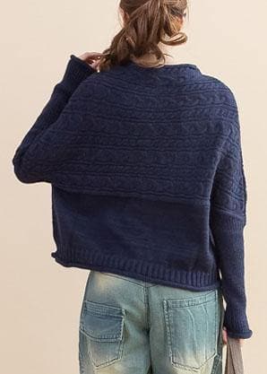 Für die Arbeit dunkelblau Locker sitzende Herbst Strickmode O-Ausschnitt Button Down Tops